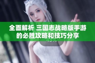 全面解析 三国志战略版手游的必胜攻略和技巧分享