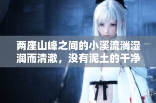 两座山峰之间的小溪流淌湿润而清澈，没有泥土的干净环境